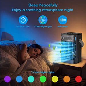 Portable Air Conditioners Fan – Daonsuty Evaporative Air Cooler Cooling Fan with 3 Cool Mist & 3 Speeds, 7 Night Light & 2-8H Timer, Personal Table Air Conditioners Fan for Bedroom Office Camping