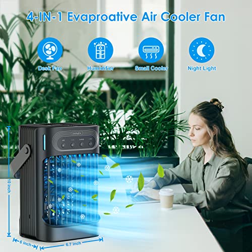 Portable Air Conditioners Fan – Daonsuty Evaporative Air Cooler Cooling Fan with 3 Cool Mist & 3 Speeds, 7 Night Light & 2-8H Timer, Personal Table Air Conditioners Fan for Bedroom Office Camping