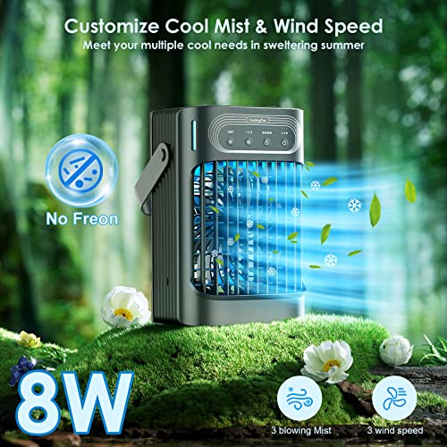 Portable Air Conditioners Fan – Daonsuty Evaporative Air Cooler Cooling Fan with 3 Cool Mist & 3 Speeds, 7 Night Light & 2-8H Timer, Personal Table Air Conditioners Fan for Bedroom Office Camping