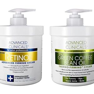Advanced Clinicals Retinol Body Cream + Green Coffee Bean Oil Slim & Tighten Body Lotion Moisturizer Skin Care Set, Anti Aging Firming & Tightening Dry Skin Rescue Face & Body Cream Set, 2-Pack