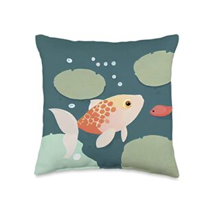 koi carp clothing kawaii cute koi fish and baby pond lilly pad throw pillow, 16x16, multicolor
