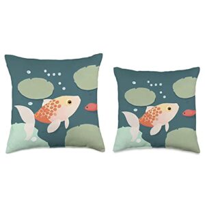 Koi Carp Clothing Kawaii Cute Koi Fish and Baby Pond Lilly pad Throw Pillow, 16x16, Multicolor