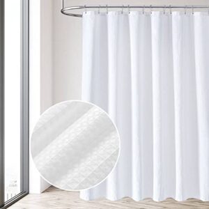 pedbanro white shower curtain - waffle weave textured fabric shower curtains for bathroom, machine washable waterproof soft cloth & hotel quality, rust resistant grommets weighted bottom hem, 72x72