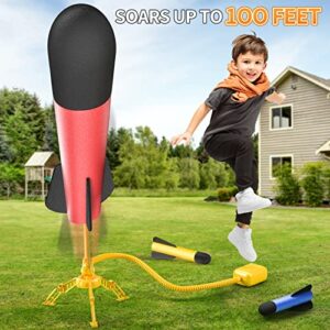 TEMI Rocket Launcher for Kids, 12 Foam Rockets and Stomp Launcher Pad, Launch up to 100+ft, Kids Outdoor Toys, Birthday Gift Toys for Kids Boys Girls Age 3 4 5 6 + Years Old