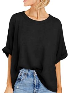 langwyqu womens' short sleeve oversized summer crew neck loose casual tee t-shirt black