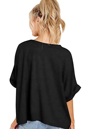 Langwyqu Womens' Short Sleeve Oversized Summer Crew Neck Loose Casual Tee T-Shirt Black