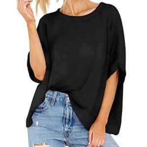 Langwyqu Womens' Short Sleeve Oversized Summer Crew Neck Loose Casual Tee T-Shirt Black