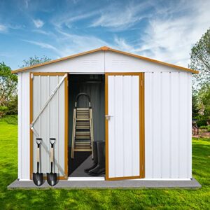 evedy metal garden sheds, 6x8 ft outdoor storage sheds, steel utility tool shed storage house with door & lock, metal sheds outdoor storage for backyard garden patio lawn white