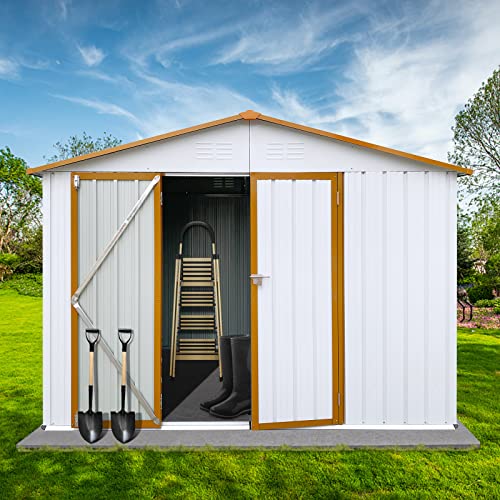 Evedy Metal Garden Sheds, 6x8 FT Outdoor Storage Sheds, Steel Utility Tool Shed Storage House with Door & Lock, Metal Sheds Outdoor Storage for Backyard Garden Patio Lawn White