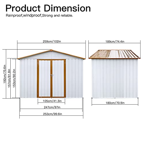 Evedy Metal Garden Sheds, 6x8 FT Outdoor Storage Sheds, Steel Utility Tool Shed Storage House with Door & Lock, Metal Sheds Outdoor Storage for Backyard Garden Patio Lawn White