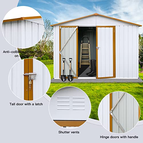 Evedy Metal Garden Sheds, 6x8 FT Outdoor Storage Sheds, Steel Utility Tool Shed Storage House with Door & Lock, Metal Sheds Outdoor Storage for Backyard Garden Patio Lawn White