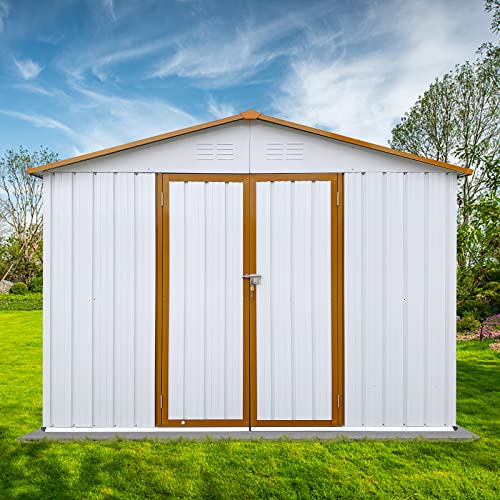 Evedy Metal Garden Sheds, 6x8 FT Outdoor Storage Sheds, Steel Utility Tool Shed Storage House with Door & Lock, Metal Sheds Outdoor Storage for Backyard Garden Patio Lawn White