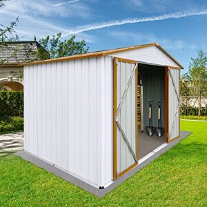 Evedy Metal Garden Sheds, 6x8 FT Outdoor Storage Sheds, Steel Utility Tool Shed Storage House with Door & Lock, Metal Sheds Outdoor Storage for Backyard Garden Patio Lawn White