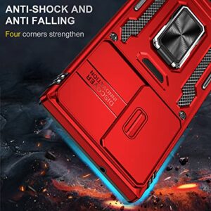 PASNEW Compatible with Samsung Galaxy S23 Ultra 5G Case - 6.8 inch, Shockproof, Anti-Fall, Slide Camera Lens Cover, 360° Rotating Ring Kickstand,Case for S23Ultra Red