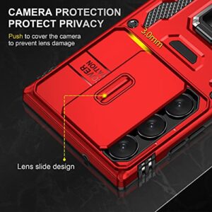 PASNEW Compatible with Samsung Galaxy S23 Ultra 5G Case - 6.8 inch, Shockproof, Anti-Fall, Slide Camera Lens Cover, 360° Rotating Ring Kickstand,Case for S23Ultra Red