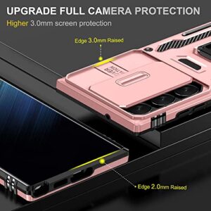 PASNEW Compatible with Samsung Galaxy S23 Ultra 5G Case - 6.8 inch, Shockproof, Anti-Fall, Slide Camera Lens Cover, 360° Rotating Ring Kickstand,Case for S23Ultra Dark Rose Gold