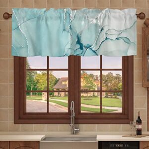 Kitchen Valances for Windows, Marble Texture Abstract Teal White Gold Glitter Splatter Kitchen Curtains, Kitchen Decor Short Curtains Rod Pocket Small Window Curtains, 54"x18" Bathroom Curtains Window