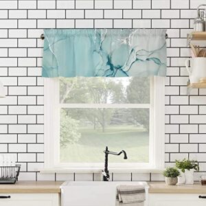 Kitchen Valances for Windows, Marble Texture Abstract Teal White Gold Glitter Splatter Kitchen Curtains, Kitchen Decor Short Curtains Rod Pocket Small Window Curtains, 54"x18" Bathroom Curtains Window