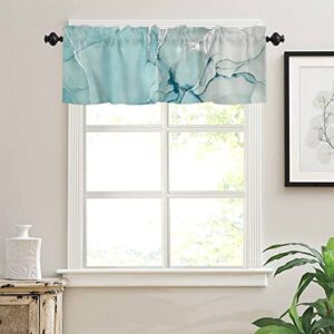 Kitchen Valances for Windows, Marble Texture Abstract Teal White Gold Glitter Splatter Kitchen Curtains, Kitchen Decor Short Curtains Rod Pocket Small Window Curtains, 54"x18" Bathroom Curtains Window