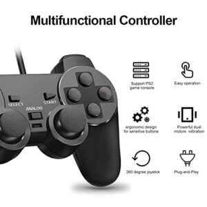 TUOZHE Wired Controller for PS2 Double Shock, 2 Pack Gamepad Remote Compatible with Play Station 2 (Two Black)