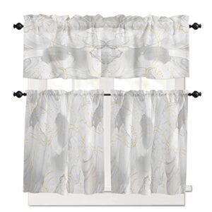 onehoney marble texture kitchen curtains tiers and valances set 3 piece for windows, modern white granite with gold lines rod pocket small window panels for living room bedroom bathroom cafe