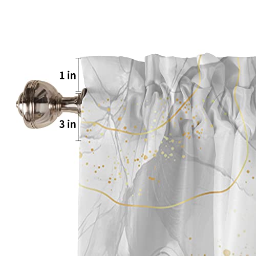 OneHoney Marble Texture Kitchen Curtains Tiers and Valances Set 3 Piece for Windows, Modern White Granite with Gold Lines Rod Pocket Small Window Panels for Living Room Bedroom Bathroom Cafe