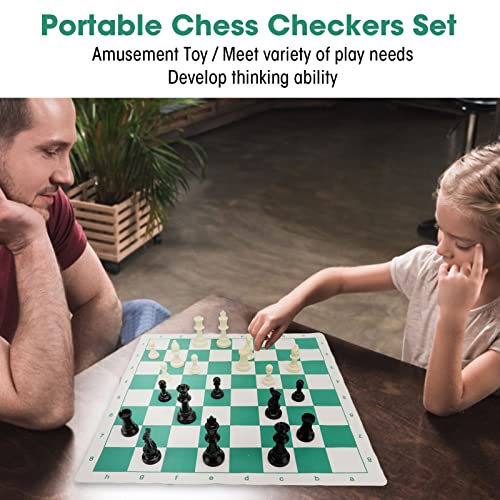 Portable Chess Checkers Set, 2 in 1 Travel Board Games Folding Roll Up Board Travel Chess Checkers Games Set with Zipper Storage Bag Beginner Chess Set for Kids and Adults