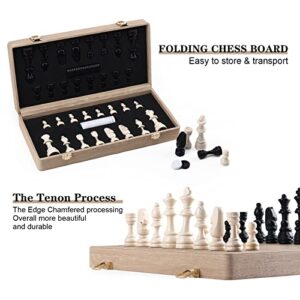 Magic Vosom Chess & Checkers Set, 2 In1 Folding Board, Purely Handmade Portable Travel Chess Board Game Sets with Game Pieces Storage Slots, Beginner Chess Set for Kids and Adults