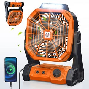 20000mah camping fan, 8” double blades powerful battery operated fan, battery rechargeable desk fan with led & timers, 270°pivot, outdoor portable fan for camping, fishing, outage, hurricane
