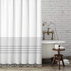 giumsi 72"x72" gray and white stripe shower curtain with boho tassel 12 hooks for bathroom home classic farmhouse modern decorations polyester waterproof fabric curtains-thickness upgrades-170 g/m2