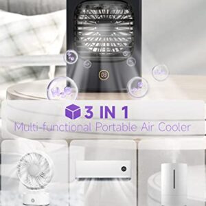 Portable Air Conditioners, 3-IN-1 Rechargeable Small Evaporative Air Cooler, 3 Speeds Cooler Fan, 4000mAh Battery Humidifier, Auto Oscillation, Light, Mini Air Conditioner Cooler for Room Bedroom