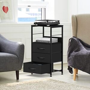 Black Nightstand with Drawer, Bedroom End Table Tall Night Stand for Living Room Side Table with 3 Fabric Drawers Modern Bedside Table with Storage Shelf for Office, Study