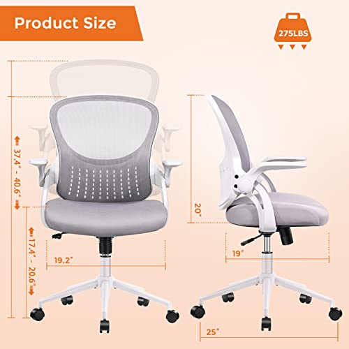 Office Chair, Desk Chair, Ergonomic Home Office Desk Chairs, Mid Back Mesh Computer Chair, Cute Swivel Rolling Task Chair Cushion, Lumbar Support and Flip-up Armrests