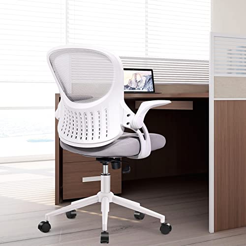 Office Chair, Desk Chair, Ergonomic Home Office Desk Chairs, Mid Back Mesh Computer Chair, Cute Swivel Rolling Task Chair Cushion, Lumbar Support and Flip-up Armrests