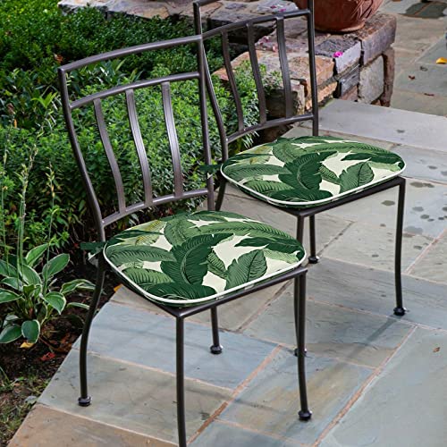 Melody Elephant Outdoor Chair Cushions Set of 4, Water Resistant Patio Chair Pads with Ties, Seat Cushions for Home Garden Furniture Decoration, 16”x17”, Swaying Palms Green