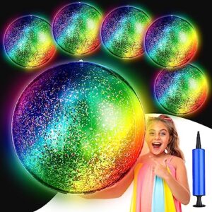 6 pcs 24 inches jumbo led inflatable beach balls lighted beach balls glow in the dark beach balls water inflatable ball glitter ball outdoor summer pool party decor for adults swimming (colorful)