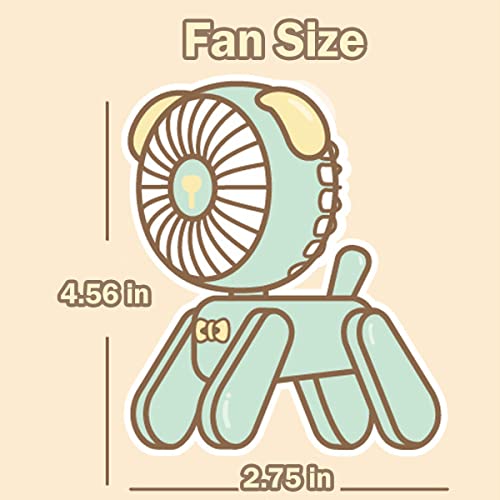 NICE POINT Mini Desk Fan for Kids,Cute Portable Rechargeable Green Puppy Table Fan, 3 Speeds Children students handheld folding Small fan for Home Office Outdoor Camping