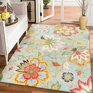 Lahome Machine Washable Floral Living Room Rug - 5x7 Area Rugs for Bedroom Non-Slip Large Low-Plie Kitchen Rug Soft Throw Nursery Kids Room Rug Distressed Indoor Carpet for Dining Room Entryway Office