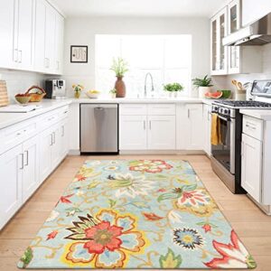 Lahome Machine Washable Floral Living Room Rug - 5x7 Area Rugs for Bedroom Non-Slip Large Low-Plie Kitchen Rug Soft Throw Nursery Kids Room Rug Distressed Indoor Carpet for Dining Room Entryway Office