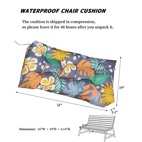 Srutirbo Outdoor Bench Cushion 51”x 19” Waterproof Floral Printed Garden Patio Bench Seat Cushion Swing Cushion for Wicker Loveseat Settee, Patio Furniture (Flower)