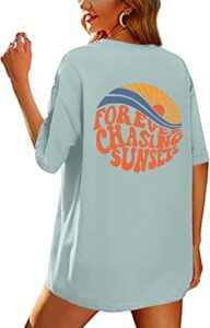 safrisior women oversized casual sunset letter print graphic t-shirt crewneck short sleeve longline loose tee shirt top