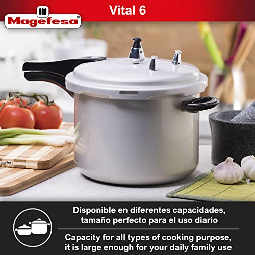 MAGEFESA ® Vital 6 Pressure Cooker, 5.3 Quart, made of very resistant aluminum, compatible with gas, electric and ceramic stove, pressure canner, canning cooker pot, stove top instant fast cooking