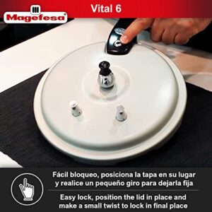 MAGEFESA ® Vital 6 Pressure Cooker, 5.3 Quart, made of very resistant aluminum, compatible with gas, electric and ceramic stove, pressure canner, canning cooker pot, stove top instant fast cooking