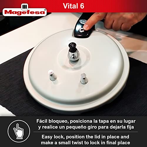 MAGEFESA ® Vital 6 Pressure Cooker, 5.3 Quart, made of very resistant aluminum, compatible with gas, electric and ceramic stove, pressure canner, canning cooker pot, stove top instant fast cooking