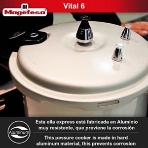 MAGEFESA ® Vital 6 Pressure Cooker, 5.3 Quart, made of very resistant aluminum, compatible with gas, electric and ceramic stove, pressure canner, canning cooker pot, stove top instant fast cooking