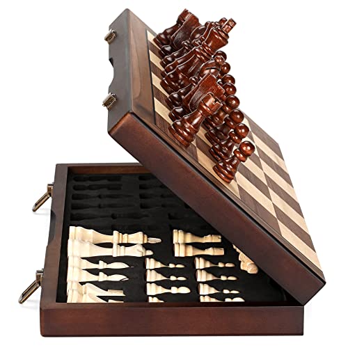 Hurdaos Magnetic Wooden Chess Board & Crafted Pieces Set, 15'' Folding Chessboard, Portable Travel Chess Game for Kids Adults Tournament Professional Beginner, Luxury Chess, Unique Design, 2 players