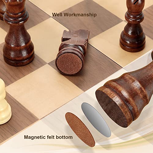 Hurdaos Magnetic Wooden Chess Board & Crafted Pieces Set, 15'' Folding Chessboard, Portable Travel Chess Game for Kids Adults Tournament Professional Beginner, Luxury Chess, Unique Design, 2 players