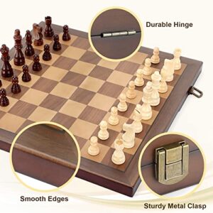 Hurdaos Magnetic Wooden Chess Board & Crafted Pieces Set, 15'' Folding Chessboard, Portable Travel Chess Game for Kids Adults Tournament Professional Beginner, Luxury Chess, Unique Design, 2 players