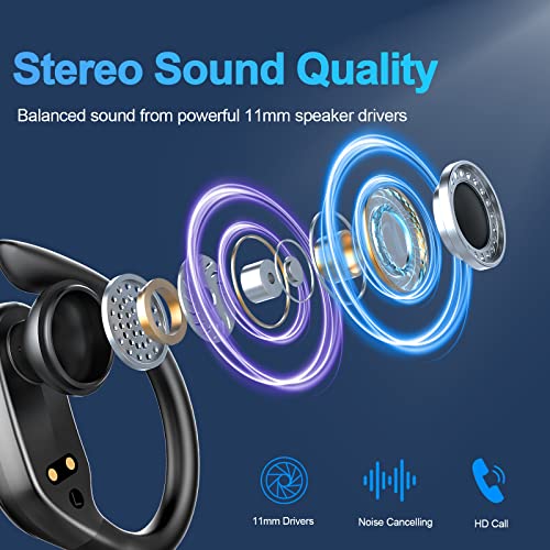 Wireless Earbuds Bluetooth 5.3 Headphones 42Hrs Playtime in Ear Buds Sports Earphones with Hi-Fi Stereo, Over-Ear Earhooks Headset with Dual LED Display/IP7 Waterproof/Noise Cancelling for Workout