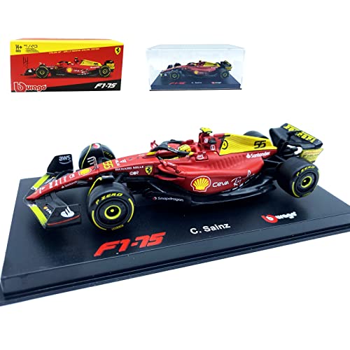 HTLNUZD Bburago 1/43 2022 F1-75 #55 75th Anniversary Carlos Sainz 1:43 Formula One Racing Car Alloy Die Cast Collection Vehicles Model (Hardcover 75th #55)